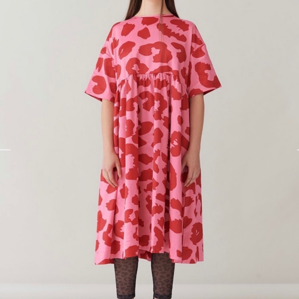 Lazy oaf pink leopard print satin smock dress